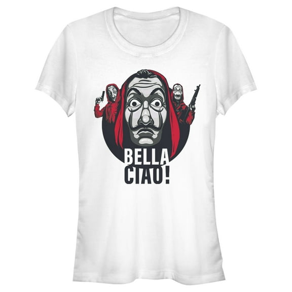 Junior's Money Heist Bella Ciao Masked Robbers  Graphic Tee White 2X Large