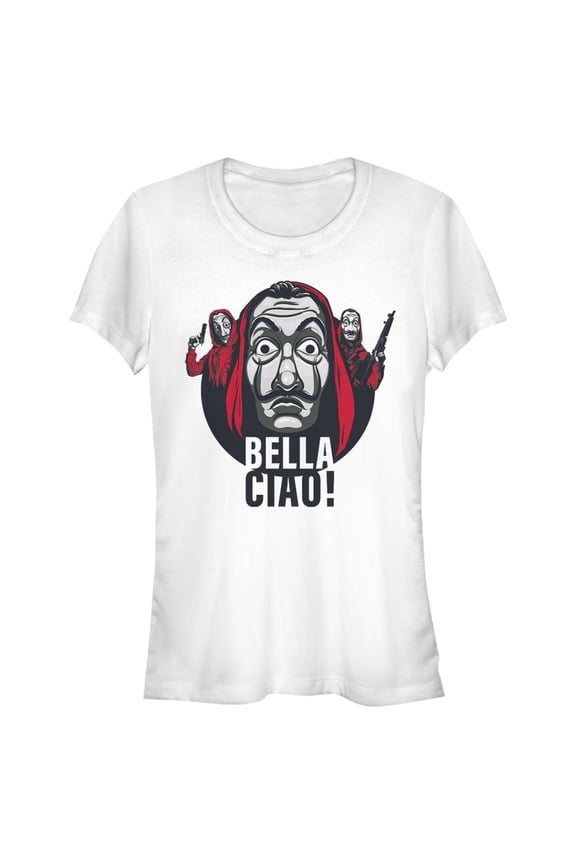Junior's Money Heist Bella Ciao Masked Robbers  Graphic Tee White Large