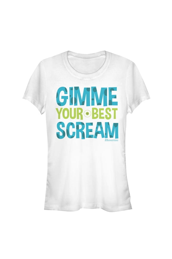 Junior's Monsters Inc Gimme Your Best Scream Graphic Tee White Medium