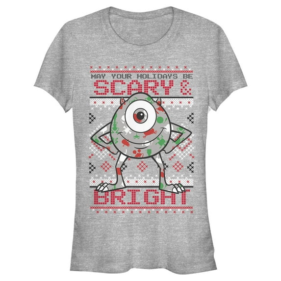 Junior's Monsters Inc Mike Wazowski Holidays Graphic Tee Athletic Heather Small