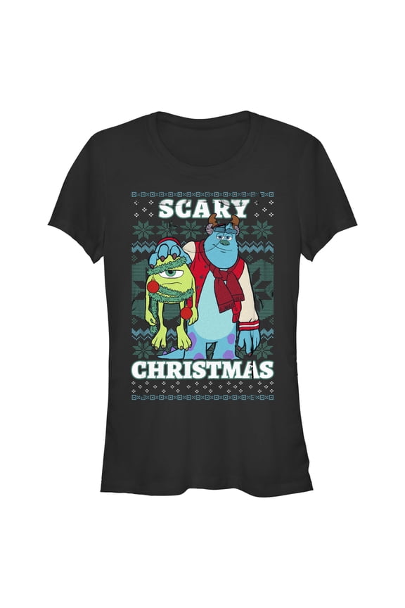 Junior's Monsters Inc Monsters Inc. Mike and Sully Scary Christmas  Graphic Tee Black Large