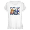 thumbnail image 1 of Junior's Monsters at Work Work Hard Play Harder  Graphic Tee White Large, 1 of 3