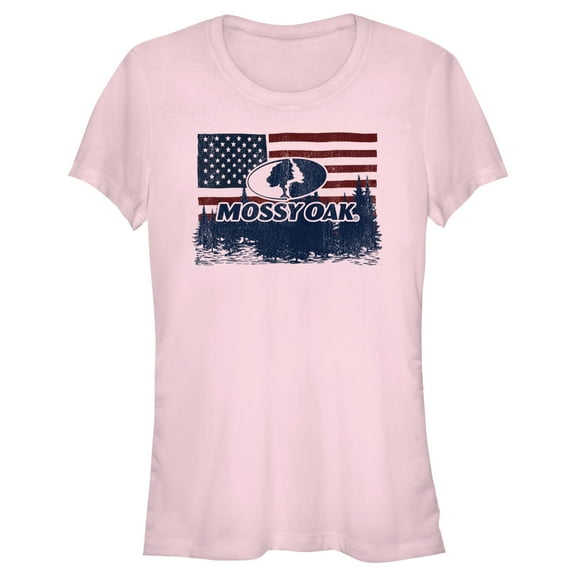Junior's Mossy Oak American Flag Landscape Logo  Graphic Tee Light Pink Small