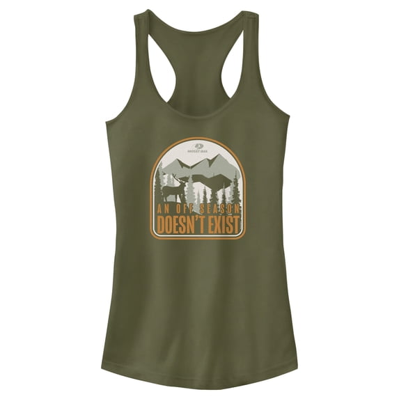 Junior's Mossy Oak An Off Season Doesn't Exist Racerback Tank Top Military Green X Small