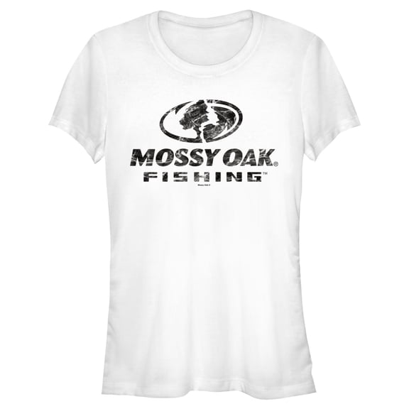Junior's Mossy Oak Black Water Fishing Logo  Graphic Tee White 2X Large