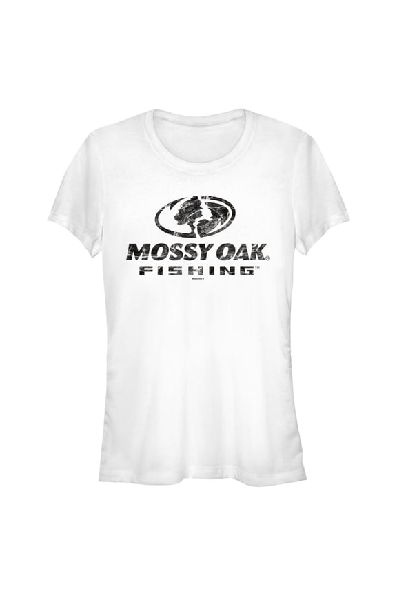 Junior's Mossy Oak Black Water Fishing Logo Graphic Tee White Medium