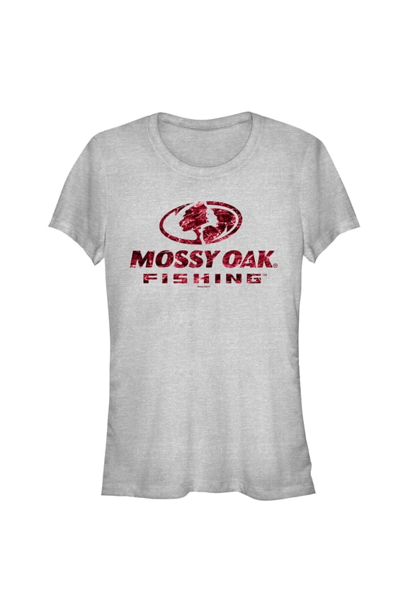 Junior's Mossy Oak Red Water Fishing Logo Graphic Tee Athletic Heather Medium