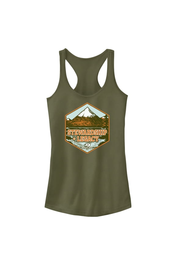 Junior's Mossy Oak Stewardship & Legacy Racerback Tank Top Military Green X Small