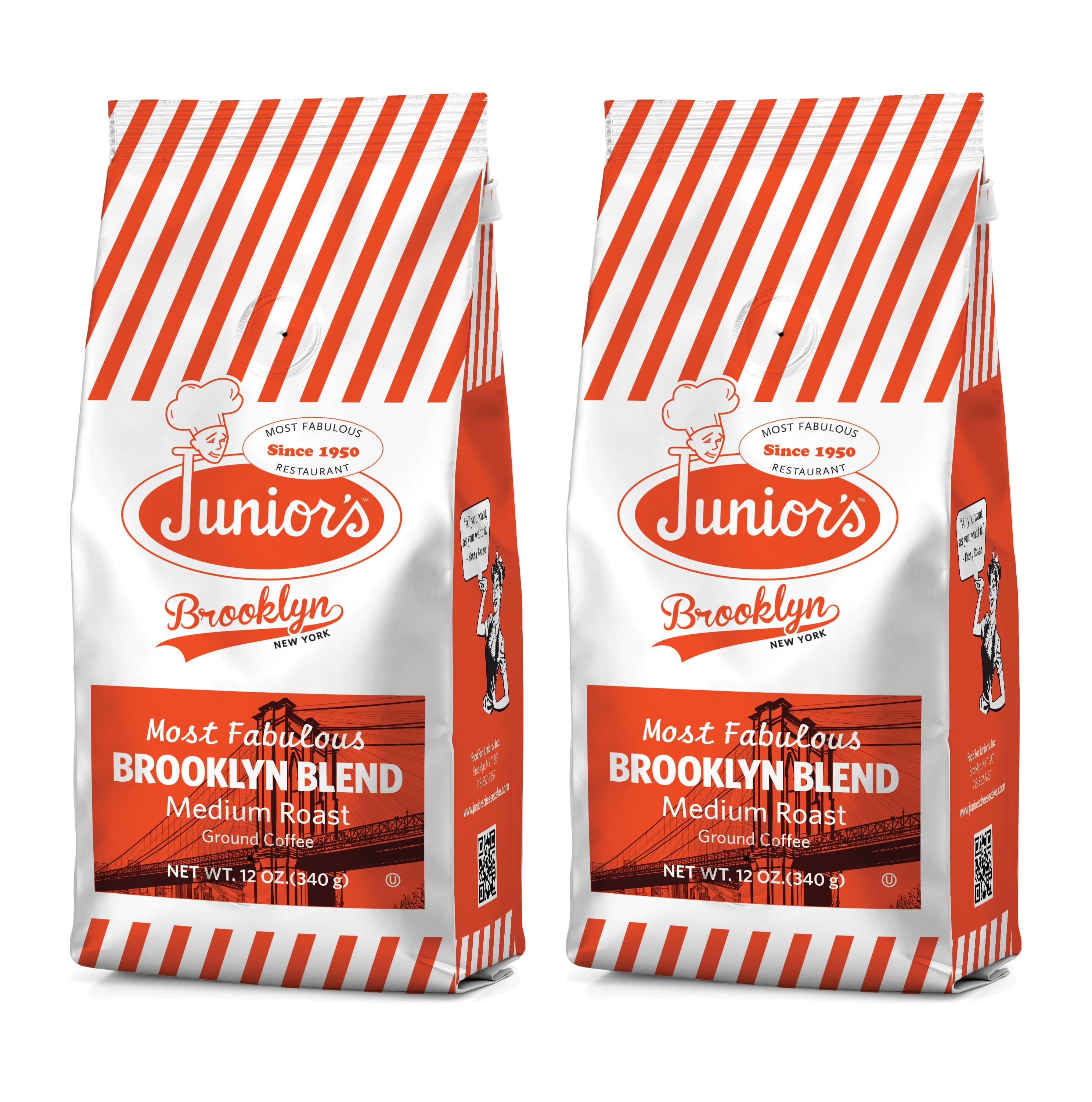 Junior's Most Fabulous Brooklyn Blend, Medium Roast Ground Coffee, 2/12 oz bags