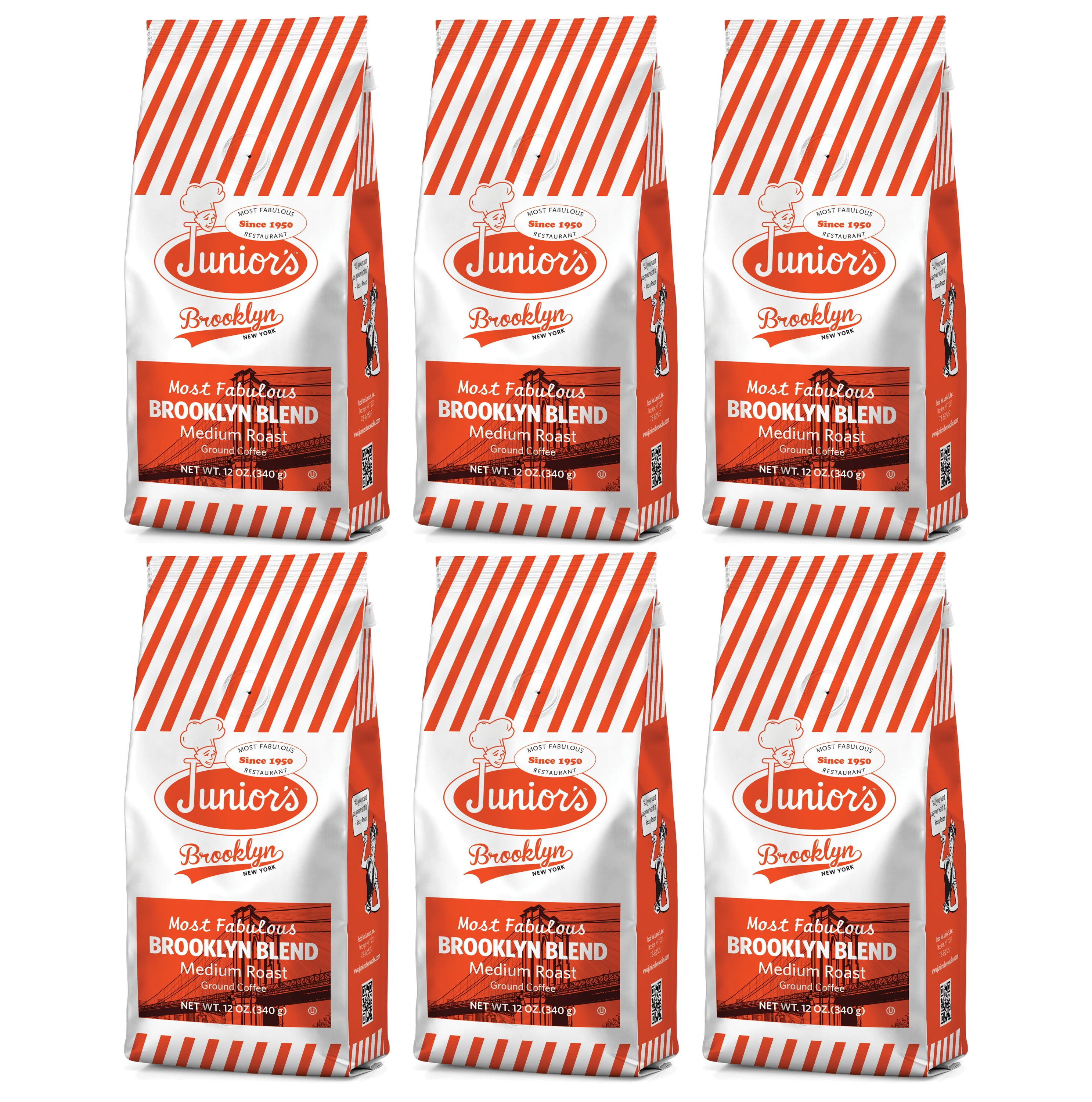Junior's Most Fabulous Brooklyn Blend, Medium Roast Ground Coffee, 6/12 oz bags