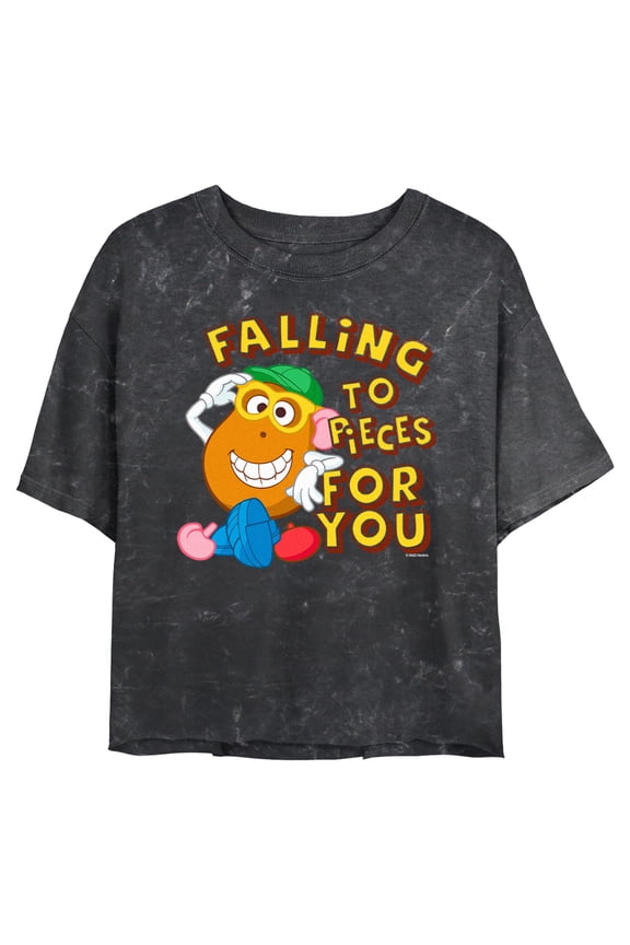 Junior's Mr. Potato Head Falling to Pieces Graphic Cropped T-Shirt