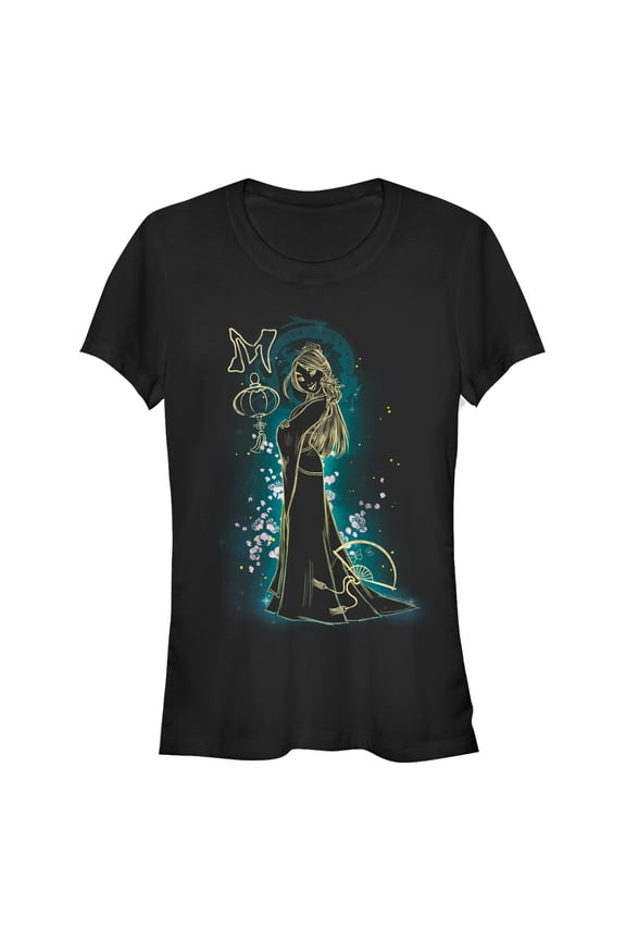 Junior's Mulan Blossom Beauty Graphic Tee Black Medium