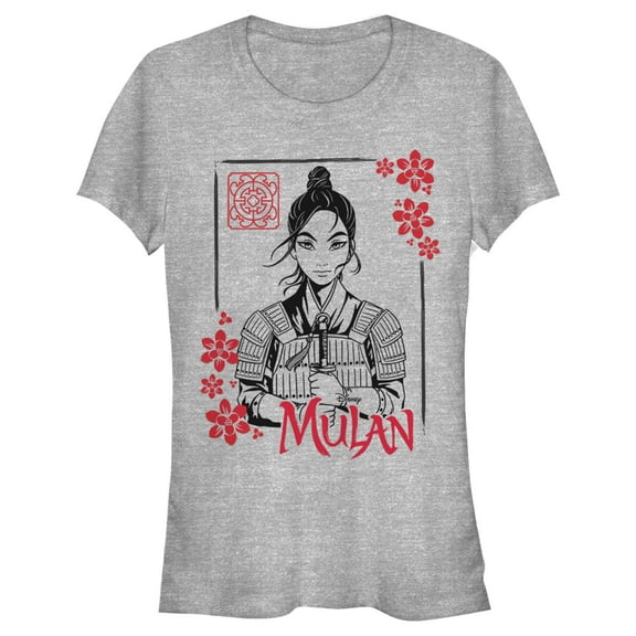 Junior's Mulan Blossom Frame  Graphic Tee Athletic Heather 2X Large