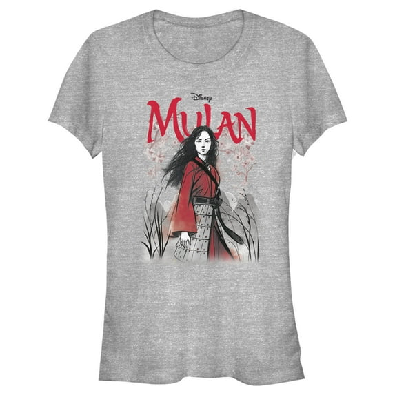 Junior's Mulan Blossom Pose Graphic Tee Athletic Heather Large