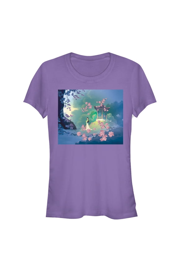 Junior's Mulan Blossom Scene Graphic Tee Purple Medium
