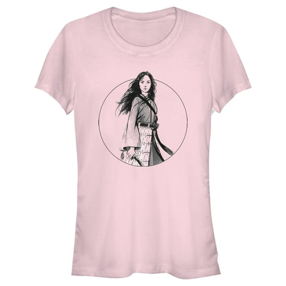 Junior's Mulan Classic Circle  Graphic Tee Light Pink Small