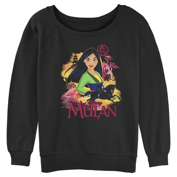 Junior's Mulan Colorful Poster Sweatshirt Black 2X Large