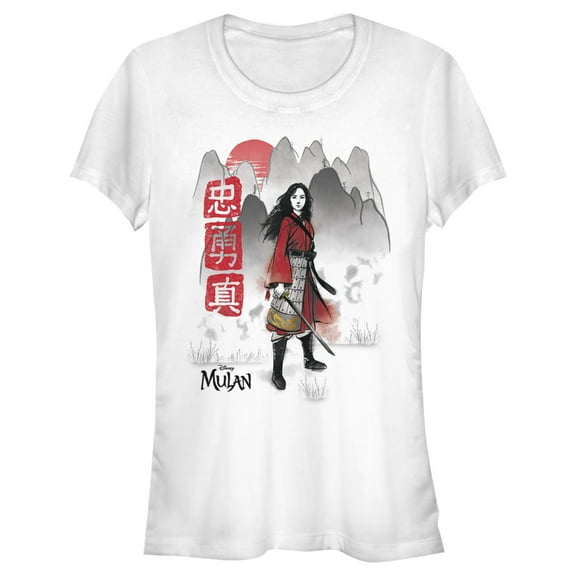 Junior's Mulan Foggy Mountains  Graphic Tee White Small