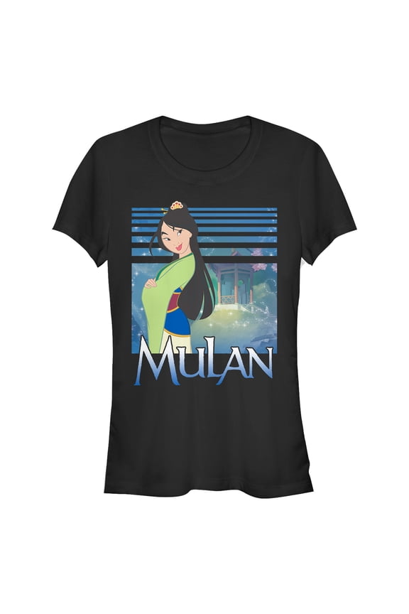 Junior's Mulan Garden Blossom  Graphic Tee Black Medium