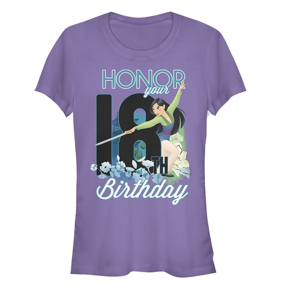 Junior's Mulan Honor Your 18th Birthday Graphic Tee Purple Medium
