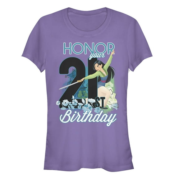 Junior's Mulan Honor Your 21st Birthday Graphic Tee Purple Medium