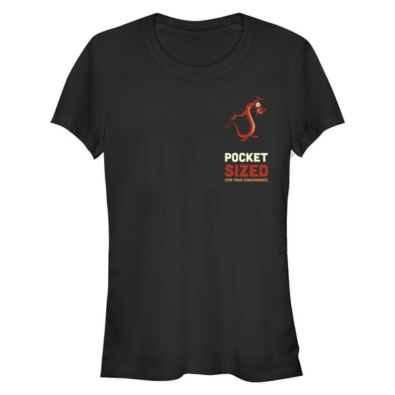 Junior's Mulan Mushu Pocket Sized Graphic Tee Black X Large