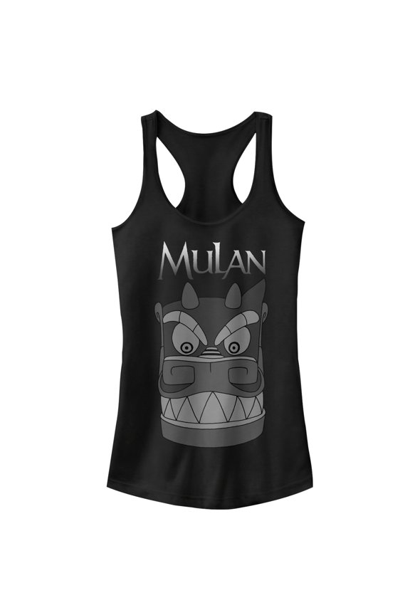 Junior's Mulan Stone Dragon Racerback Tank Top Black Medium
