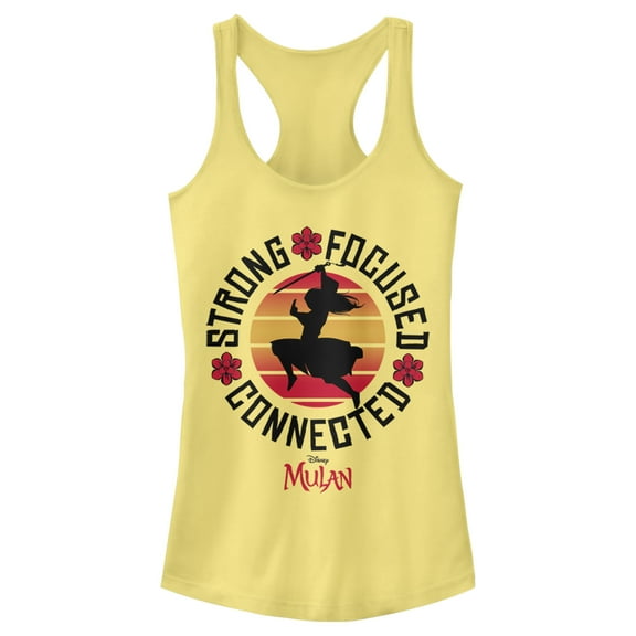 Junior's Mulan Strong Focused Mantra  Racerback Tank Top Banana Large