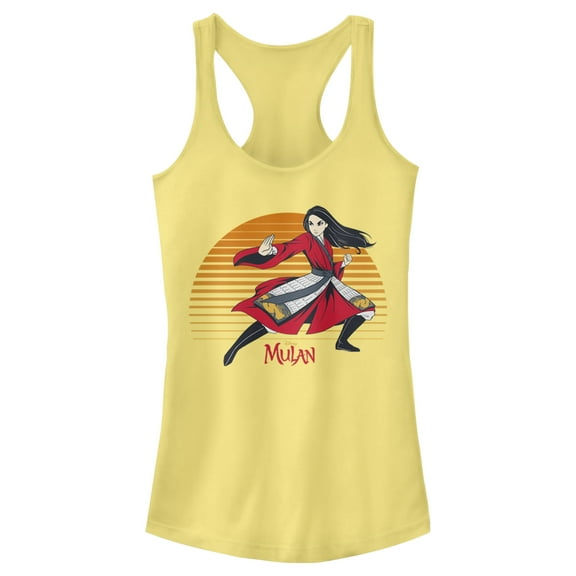 Junior's Mulan Sunset Pose Racerback Tank Top Banana Large