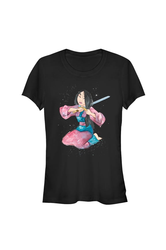 Junior's Mulan Warrior Hair Graphic Tee Black Large