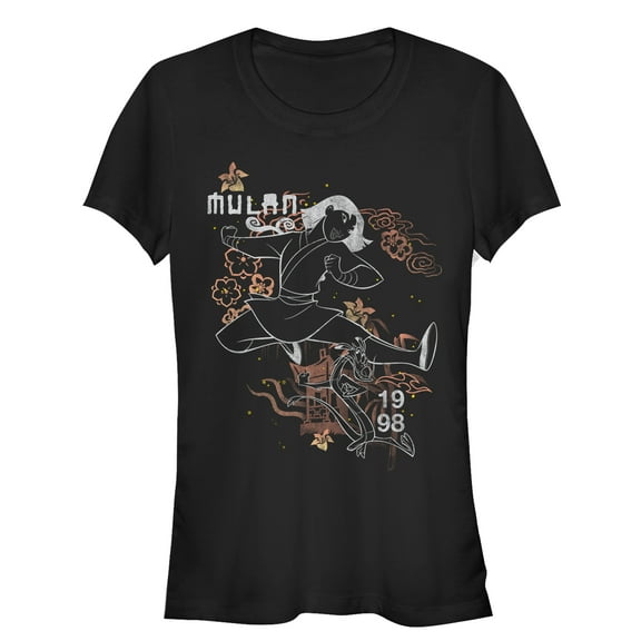 Junior's Mulan Warrior Leap  Graphic Tee Black 2X Large