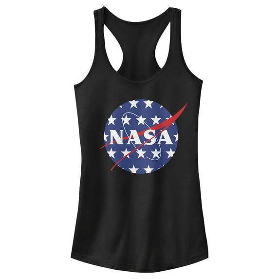 Junior's NASA American Flag Large Stars Logo Racerback Tank Top Black X Large