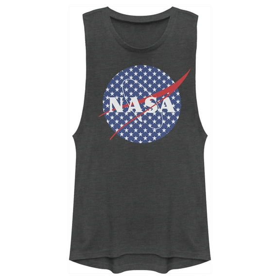 Junior's NASA American Flag Stars Logo  Festival Muscle Graphic Tee Charcoal X Large