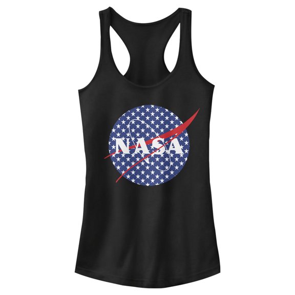 Junior's NASA American Flag Stars Logo  Racerback Tank Top Black Small