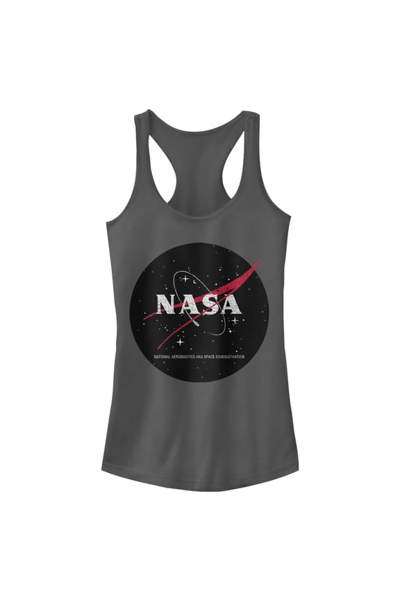 Junior's NASA Circle Distressed Space Logo Racerback Tank Top Charcoal Medium