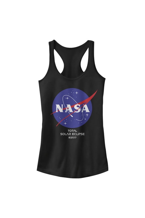 Junior's NASA Classic Logo Total Solar Eclipse 2017 Racerback Tank Top Black Small