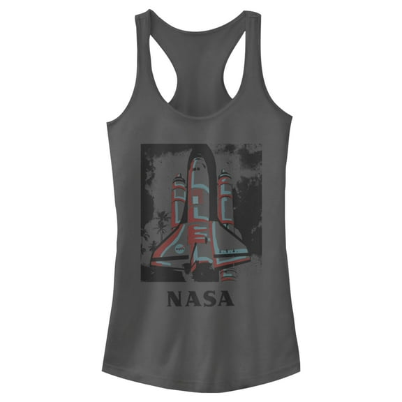 Junior's NASA Color Pop Launch Edgy Palm Tree  Racerback Tank Top Charcoal Small