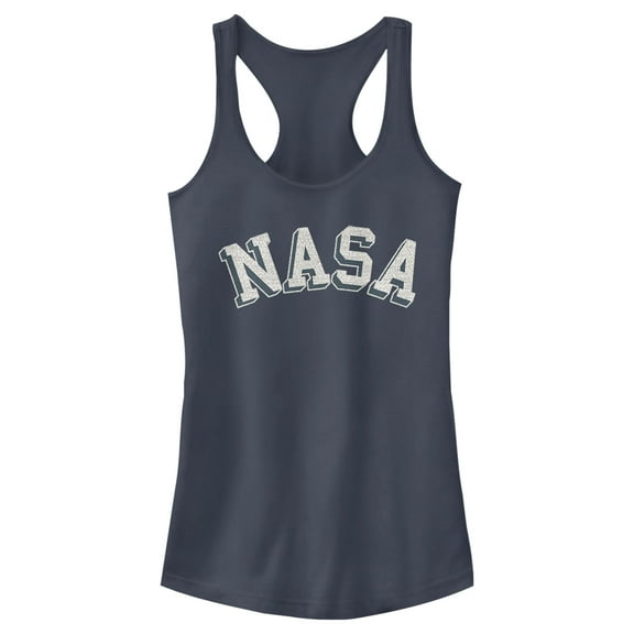 Junior's NASA Curved 3D Bold Logo  Racerback Tank Top Indigo Large