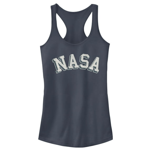 Junior's NASA Curved 3D Bold Logo Racerback Tank Top Indigo X Large