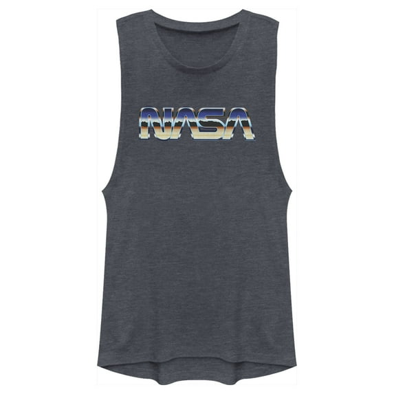 Junior's NASA Desert Landscape Logo Festival Muscle Graphic Tee Denim Blue Heather Medium