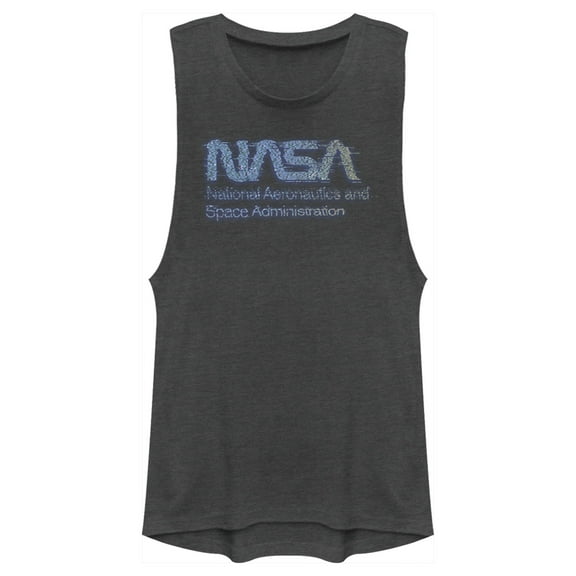 Junior's NASA Distorted Computer Text Logo Festival Muscle Graphic Tee Charcoal Large