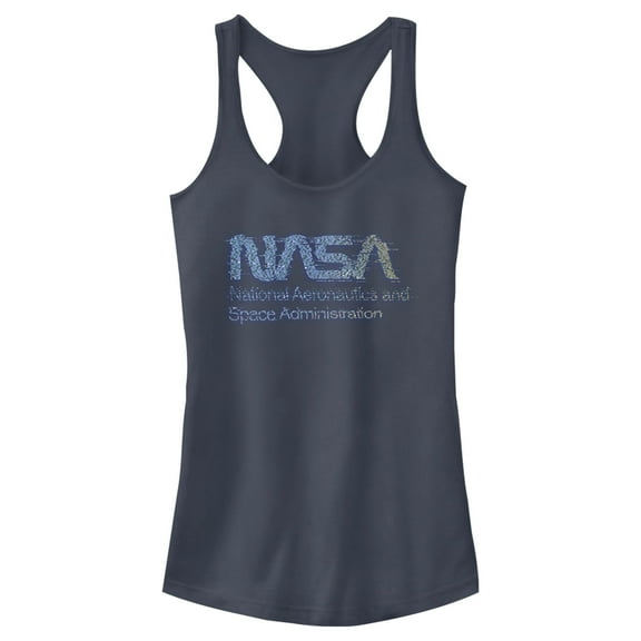 Junior's NASA Distorted Computer Text Logo Racerback Tank Top Indigo Large