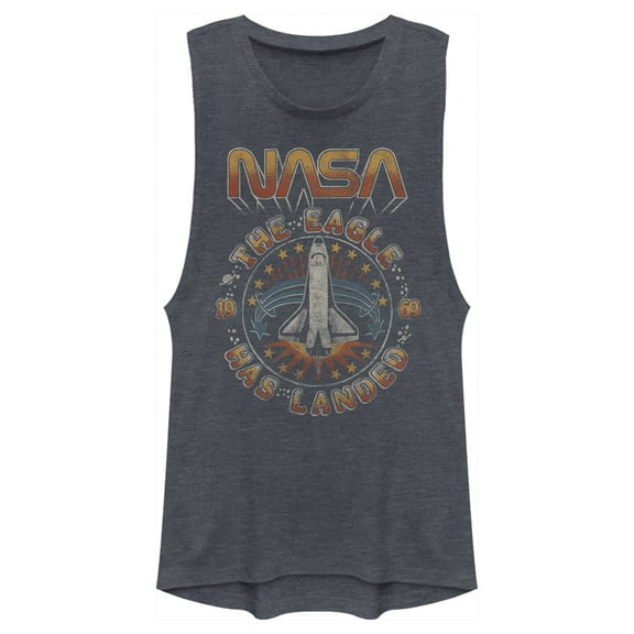 Junior's NASA Eagle Has Landed  Festival Muscle Graphic Tee Denim Blue Heather Small