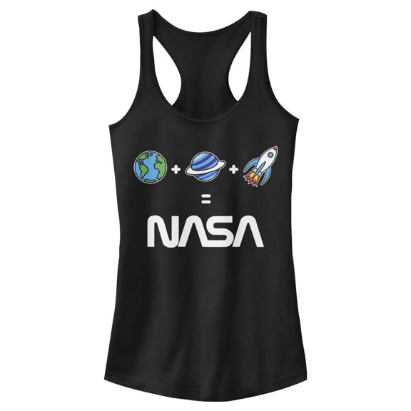 Junior's NASA Emoticon Space Logo Equation Racerback Tank Top Black 2X Large