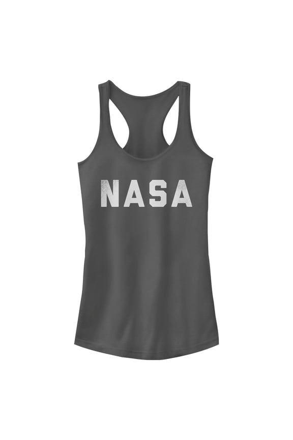 Junior's NASA Flat Text Simple Logo Racerback Tank Top Charcoal X Small