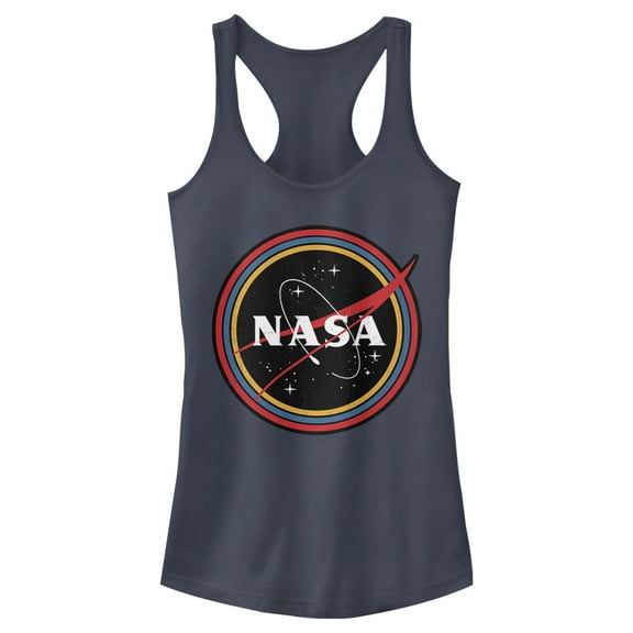Junior's NASA Galaxy In Rainbow Circles  Racerback Tank Top Indigo Large