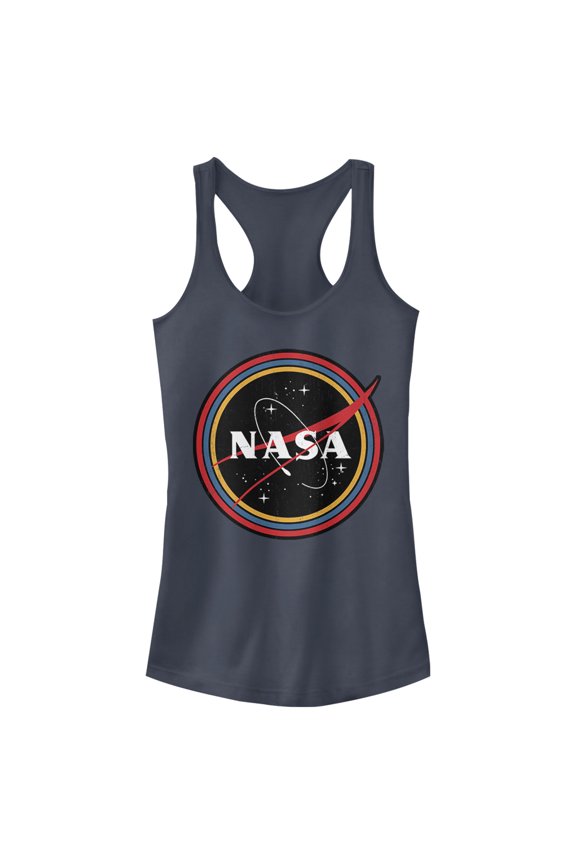 Junior's NASA Galaxy In Rainbow Circles Racerback Tank Top Indigo Large