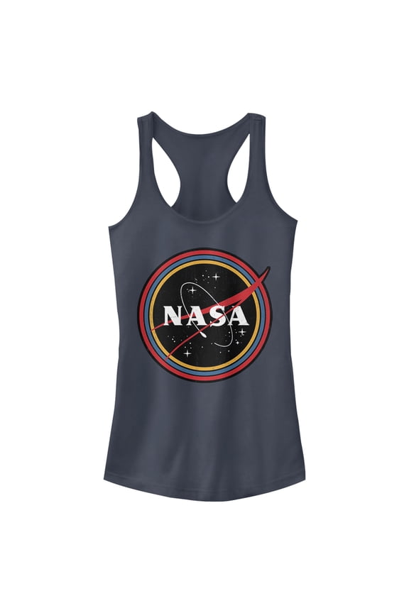 Junior's NASA Galaxy In Rainbow Circles Racerback Tank Top Indigo Medium
