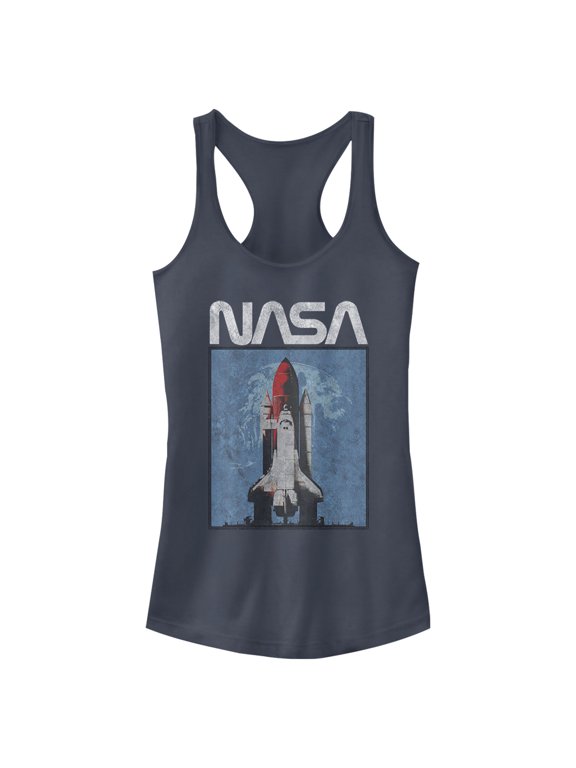 Junior's NASA Logo Shuttle Rocket Ship Poster Style Racerback Tank Top Indigo X Small