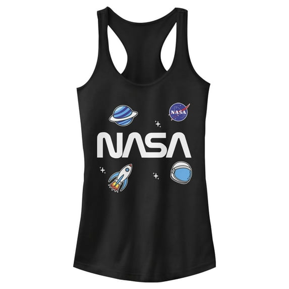 Junior's NASA Logo Space Emoticon Racerback Tank Top Black Medium